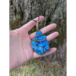Blue Geode Crystal Necklace Wire Wrapped Geode Druzy Necklace Wire Wrapped Necklace Witch Gift Crystals Resin Crystal Agate Statement Gift