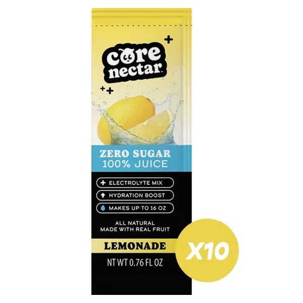 Core Nectar - Zero Sugar, Electrolytes Lemonade Hydration Packets | 100% Sugar Free, Natural Sweetened | Made with Real Fruit & Clean Ingredients | All Sugar Removed Natural Beverage Juice | 10 Sticks