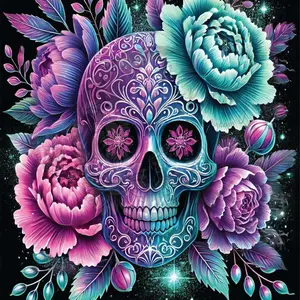 5D DIY Full Drill Round Acrylic Diamond Painting - Diamond Art Kit Skull, Floral, Gorgeous Mosaic, Canvas - DIY Decor, Home Wall Art, Perfect for Halloween, Christmas, Independence Day, Birthdays, and Anniversary Gifts.