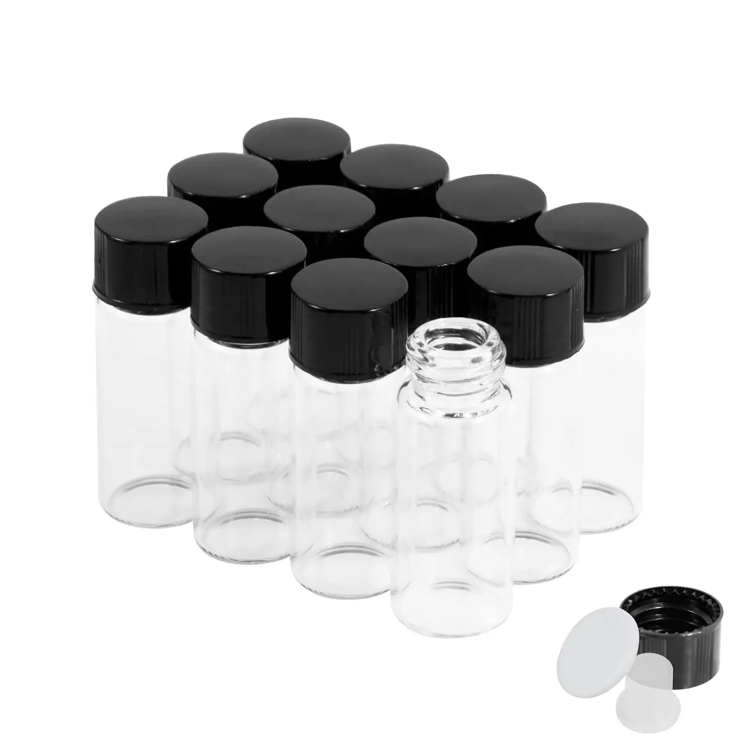 4ml Glass Vials with Screw Caps Small Sample Vials with Lids 10PCS 1 Dram Lab Clear Vial and PE pad, Leak-Proof Liquid Storage Empty