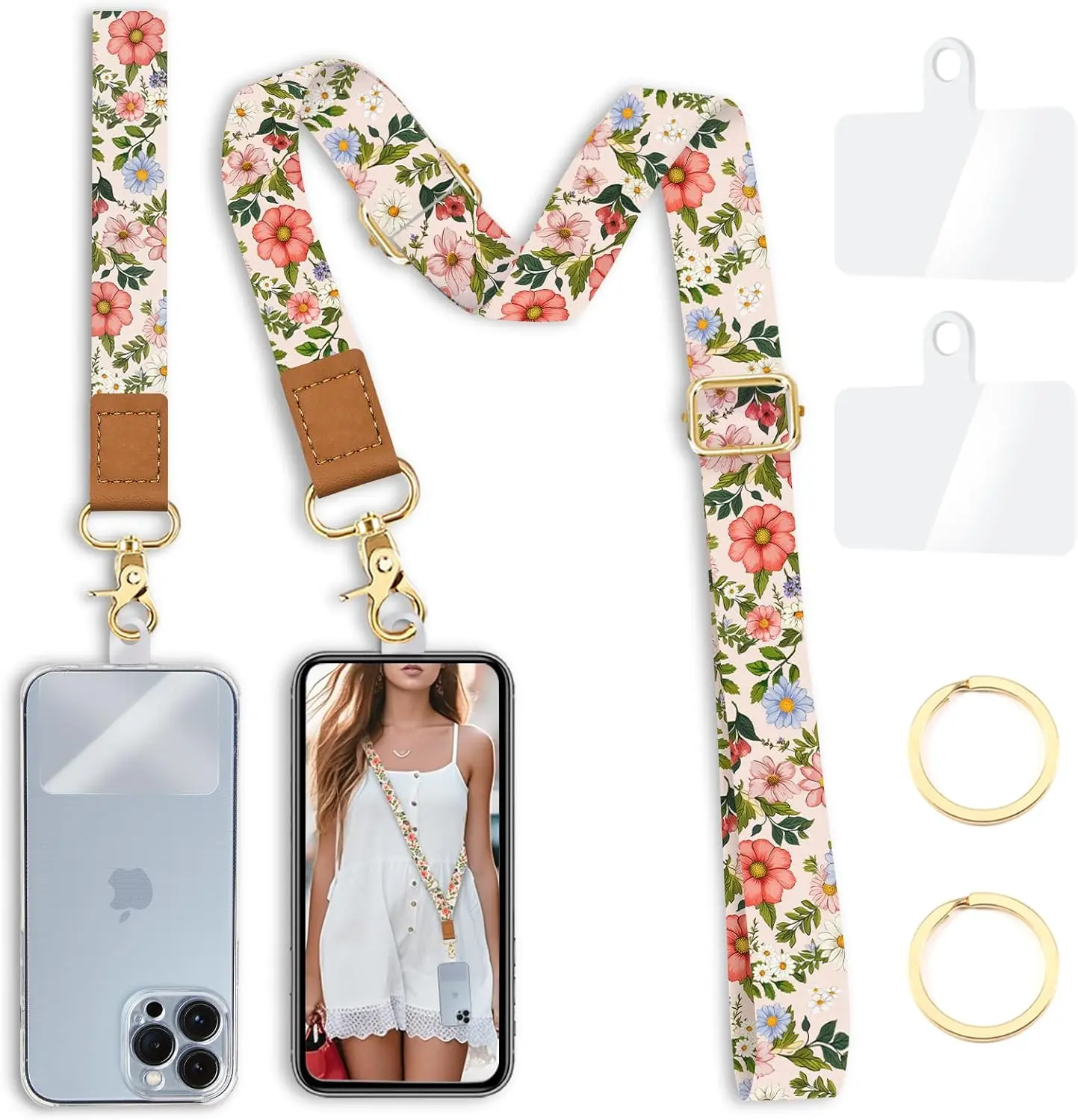 Yonlevres Phone Lanyard Crossbody Strap Wrist Neck Adjustable Women Flower | Cell Phone Lanyard for Travel Cruise Daily, Hands-free, Fit Keys ID Badge, for Full-coverage Phone Case, Accessories, Gifts keychain bag