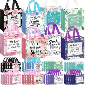 16/32/48Pcs Inspirational Bible Verse Gift Bags with Handle Reusable Non-Woven Christian Gift Bags for Men and Women Wedding Birthday ChurchSunday School Baptism Gift Teacher Appreciation Gift Religious Party Favors