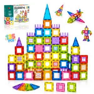 135pcs Magnet Building Tiles Clear Magnetic 3D Blocks Construction Playboards, Creativity Beyond Imagination, Inspirational, Recreational, Educational Conventional