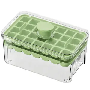 Easy Release Ice Cube Storage Box with Lid - 56 Grid Freezing Container Green & Clear Design