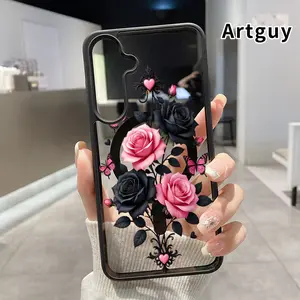 Compatible with Samsung Galaxy S24 Plus S25 S23 FE S22 Ultra S22+ Magnetic Phone Case Rose and Butterfly Reverie Transparent Acrylic Four Corners Bumper Shockproof Protective Cover for Girl
