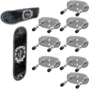 8 Packs Aluminum Skateboard Deck Display Wall Mount with Two Screw Holes for Horizontal or Vertical Skateboard Deck Storage Display, Silver