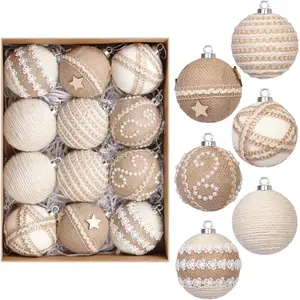 12 count Christmas Ball Ornaments, 3.14"/80MM Boho Shatterproof Christmas Tree Hanging Ball Decorations, for  Indoor Farmhouse Xmas Vase Bowls Filler Centerpiece Rustic Decor