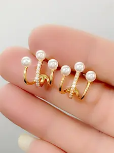 1 Pair Elegant Cubic Zirconia & Faux Pearl Stud Earrings For Women For Valentine's Day Wedding Gift