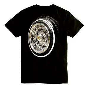 Rollin' On Dayton's Wheels - Lowrider Style Chrome Wire Wheel Graphic T-Shirt Sweatshirt Hoodie