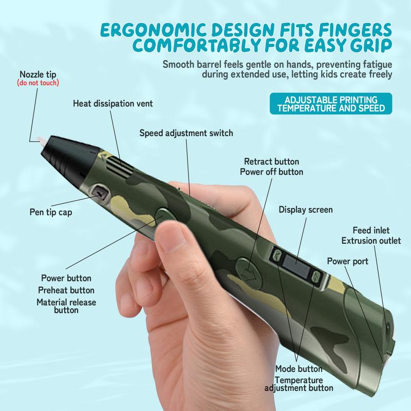 New 3D Printing Pen Set, 3D Pen with LCD Display and PLA Filament, Creative DIY New Years Gift for Kids and Children