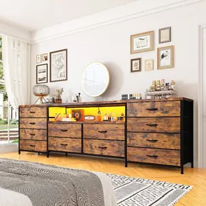 EnHomee Fits 75" TV Stand Dresser For 65 70 75 Inch TV 63" W Dresser TV Stand For Bedroom With LED Lights & Power Outlets & 12 Drawers Dresser For Bedroom Long Fabric Dresser Entertainment Center, Room Decor, Home Decor