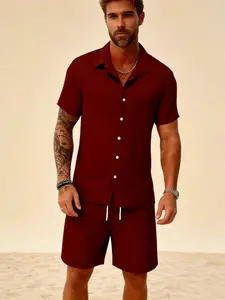 Men's clothing,Men's Striped Beach Short Sleeve Set Classic Stripe T-Shirt & Drawstring Shorts 2-Piece Summer Outfit Breathable Cotton Blend Loungewear for Holiday Beach Resort