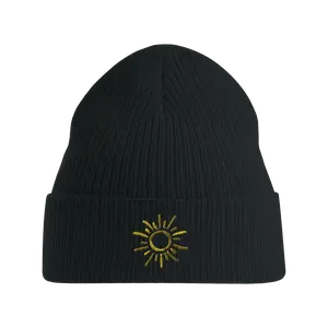 Sustainable Organic Cotton 11" Cable Knit Beanie - Cuffed Design, Full Sun Logo, Anti-Allergic, Hand Wash Only Fashion Accessory