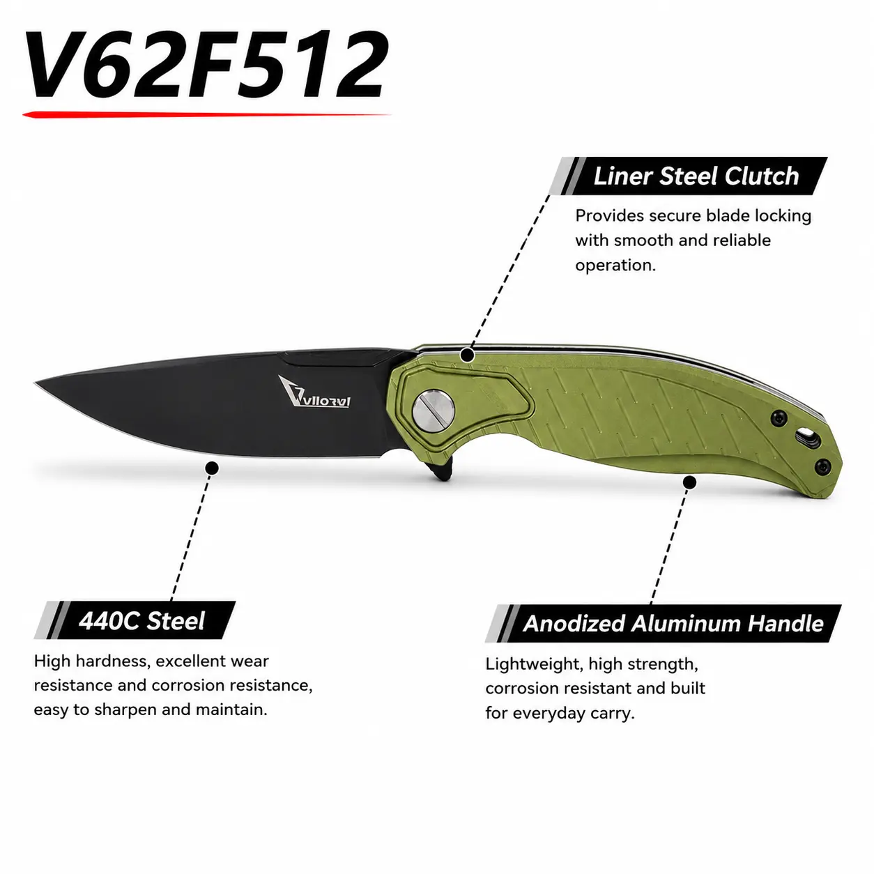 Vector-X9 Premium EDC Folding Knife Designed by Maxime Belzunce, 440C Stainless Steel Blade with Black Coating, Aerospace Aluminum Alloy Handle, Steel Liner Clutch Lock, Quick Opening Pocket Knife for Everyday Carry & Outdoor