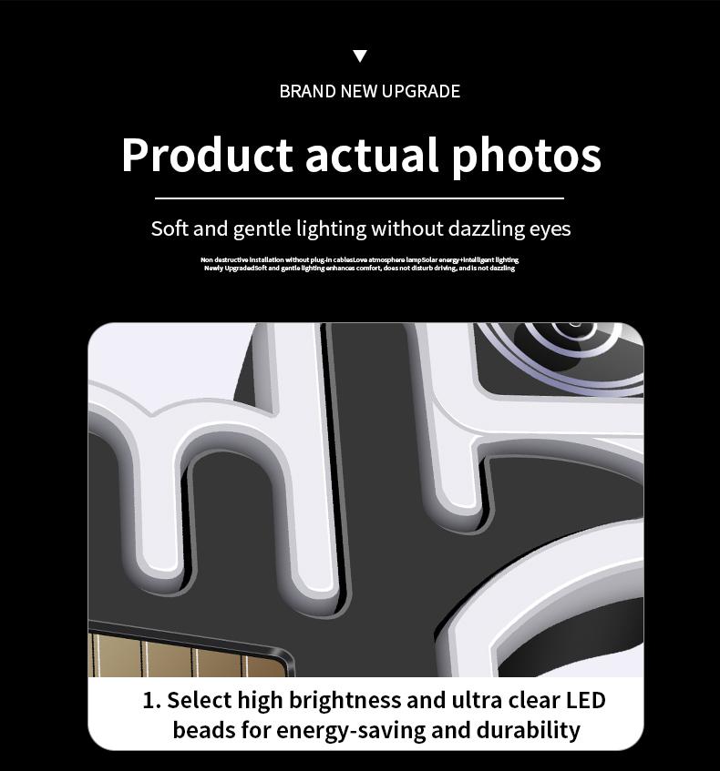 Solar Car Heart Gesture Light, LED Wireless Decorative Warning Light, Interior Ambient Light for Triangle & Rear Window