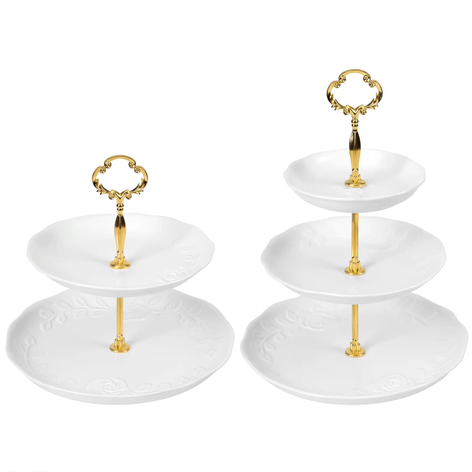 2 Set Porcelain Cupcake Stand,3 Tier Serving Tray & 2 Tiered Tray Stand, Round White Embossed Dessert Table Display Set  Elegant Dessert Cake Stand - Pastry Serving Stand  For Weddings Birthday And Afternoon Tea Party  Home Decorating