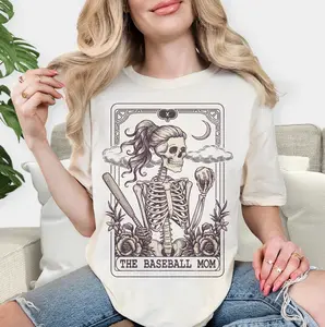 The Baseball Mom Skeleton Shirt, Funny Vintage Baseball Lover Skeleton Tee with Bat & Ball Floral Gothic Frame, Halloween Baseball Tee, Unisex Cotton Top