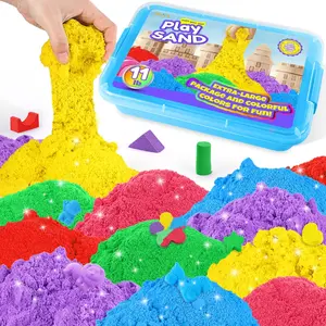 Play Sand for Kids, 11lbs of 6 Colored Sands, Magic Sand Bulk, Play Sand for Sandbox Sensory Sand Kit for Boys and Girls (Blue Tray)