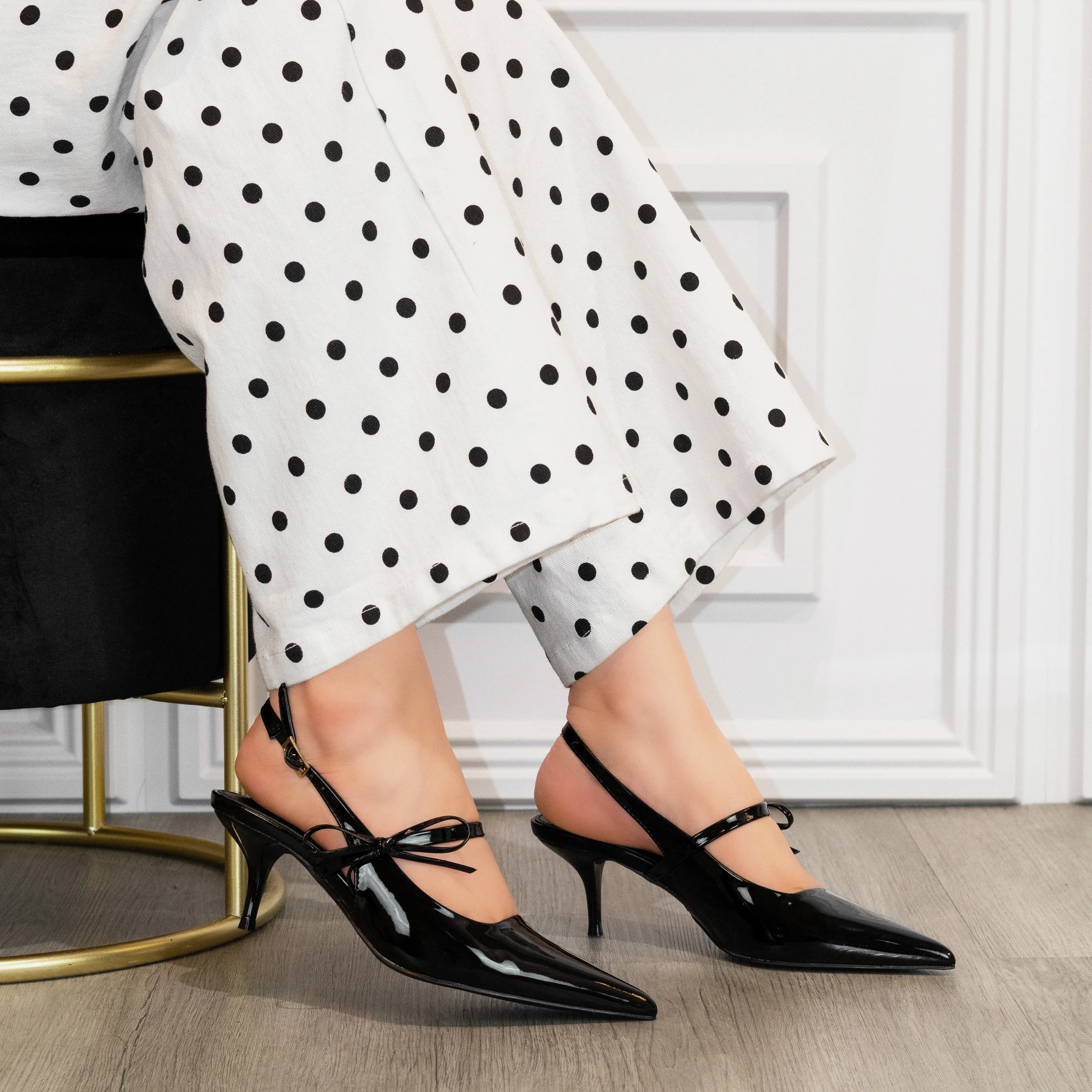 Hestia - Women’s Pointed Toe Slingback Kitten Heels, Bow Tie Detail Elegant Dress Pumps, Comfortable Low Heel Shoes for Weddings, Office Wear, Parties & Sophisticated Everyday Fashion