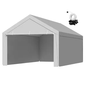 summervibes 12x20 ft Carport Replacement Top, Waterproof UV-Resistant Heavy-Duty Patio Canopy Shade, Outdoor Canopy Shelter Tarp with Sidewall Set, Portable Garage Tent Accessory Including Ball Bungees, Grey, Frame Not Included