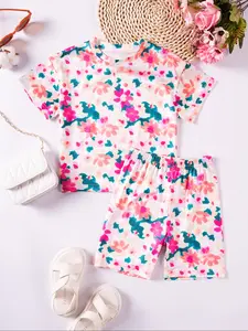 Boys' Camo Floral Short Sleeve Set, Fresh Forest Style Print Top & Shorts, Suitable for Toddler Ages 1-8 Spring Summer, Clothing Set