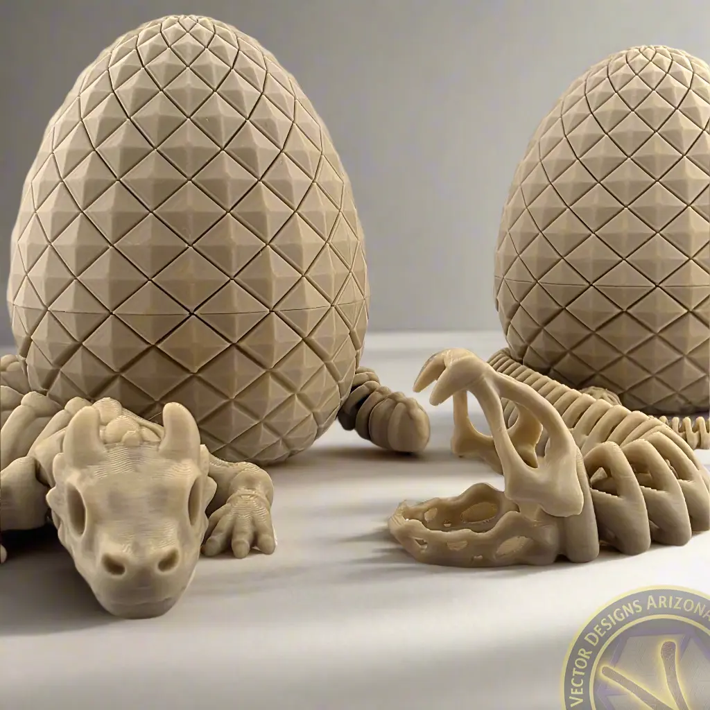 Skeleton Dragon and Snake Flexi Figurine Set, 3D Printed Articulated Fantasy Decor with Hatching Eggs, Gothic Dragon Lover Gift, Poseable Skeleton Statue Set, Halloween Shelf Collectible