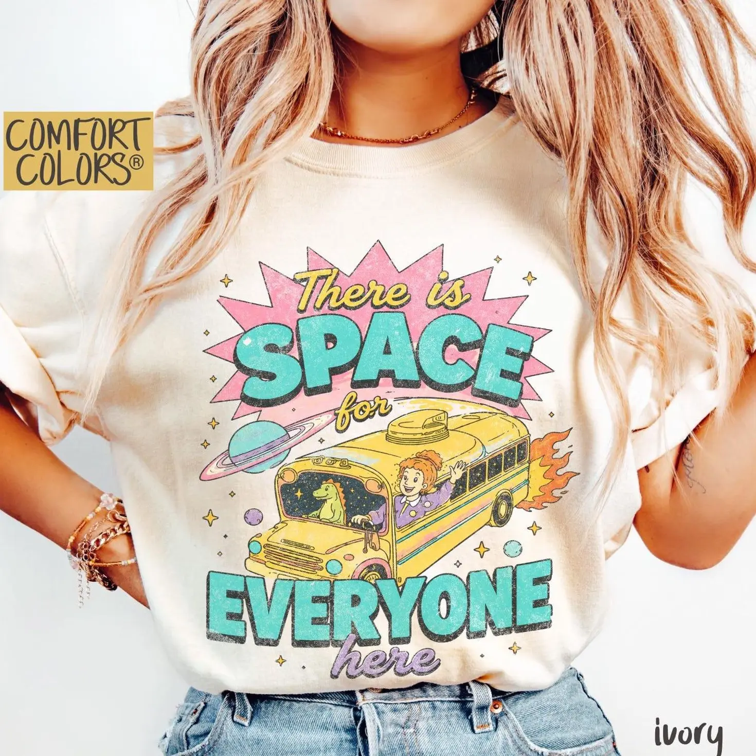 Magic School Bus Miss Frizzle Inspired Vintage Graphic T-Shirt, Space For Everyone Inspirational Grade School Teacher Tee