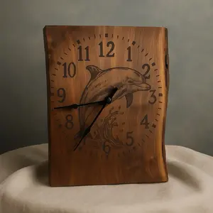 Custom Made Wooden Clock with Dolphin Design and Classic Numerical Markings