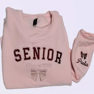 Custom Embroidered Senior Sweatshirt & Hoodie, Coquette Bow, Senior Team Shirts Personalized, Class of 2026