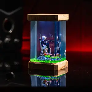 Handmade Resin Figurine Diorama with Wooden Base, Ni.er Auto.mata Inspired 2.B Character, Unique Desk Decor Ornament Gift for Gaming Setup