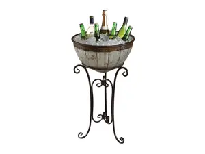 Vintiquewise 18x31.5x18" Standing Cooler Tub - Galvanized Metal, Leakproof Liner, Bar Utensils, Easy Assembly, Rustic Vibe Vintage Finish