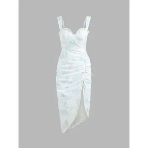 Women's Casual Floral Ruffle Toile de Jouy Midi Dress, Cider Print, 3 Colors, Size 2-10