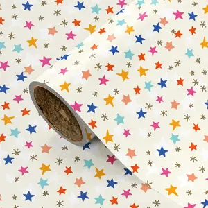 Colorful Star Gift Wrapping Paper, Base Multicolor Stars, Ideal for Birthday, Graduation, Holiday Gifts, Party Decor, DIY Crafts, 43cmx300cm