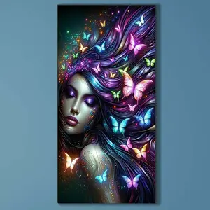 5D DIY Full Drill Round Diamond Painting - Diamond Painting Kit Colorful Butterfly Mosaic Canvas DIY Wall Art, Home Wall Decoration