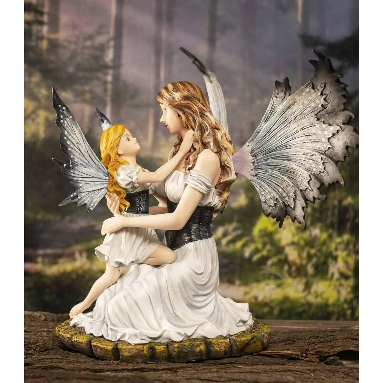 Mother-Daughter Embracing Collectible Figurine, Handcrafted with Butterfly Accents, Home Decor Statue for Gifting (Home Supplies), Collectible Figurines, 12.5" Wide