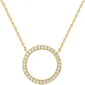 Gold Plated Circle CZ Solitaire Necklace | Elegant Bezel Pendant | Dainty Cubic Zirconia Halo Choker Necklaces for Women