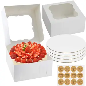 Cake Boxes Cake Box with Boards and Stickers [12-Pack] Cupcake Container with Window White Cupcake Containers