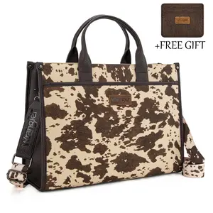 Wrangler Heavy-Duty Carry-All Large Capacity Tote Work Laptop Bag with Leopard Print & Detachable Strap for Women's Commute & Everyday Use - Commuter Purse