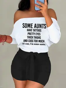 Women's Off Shoulder Top & Skinny Shorts Two-Piece Set, Casual Loungewear Set, Casual Fashion Cozy Top & Shorts for Daily Outdoor Wear, Women's Clothing for Summer, Suits