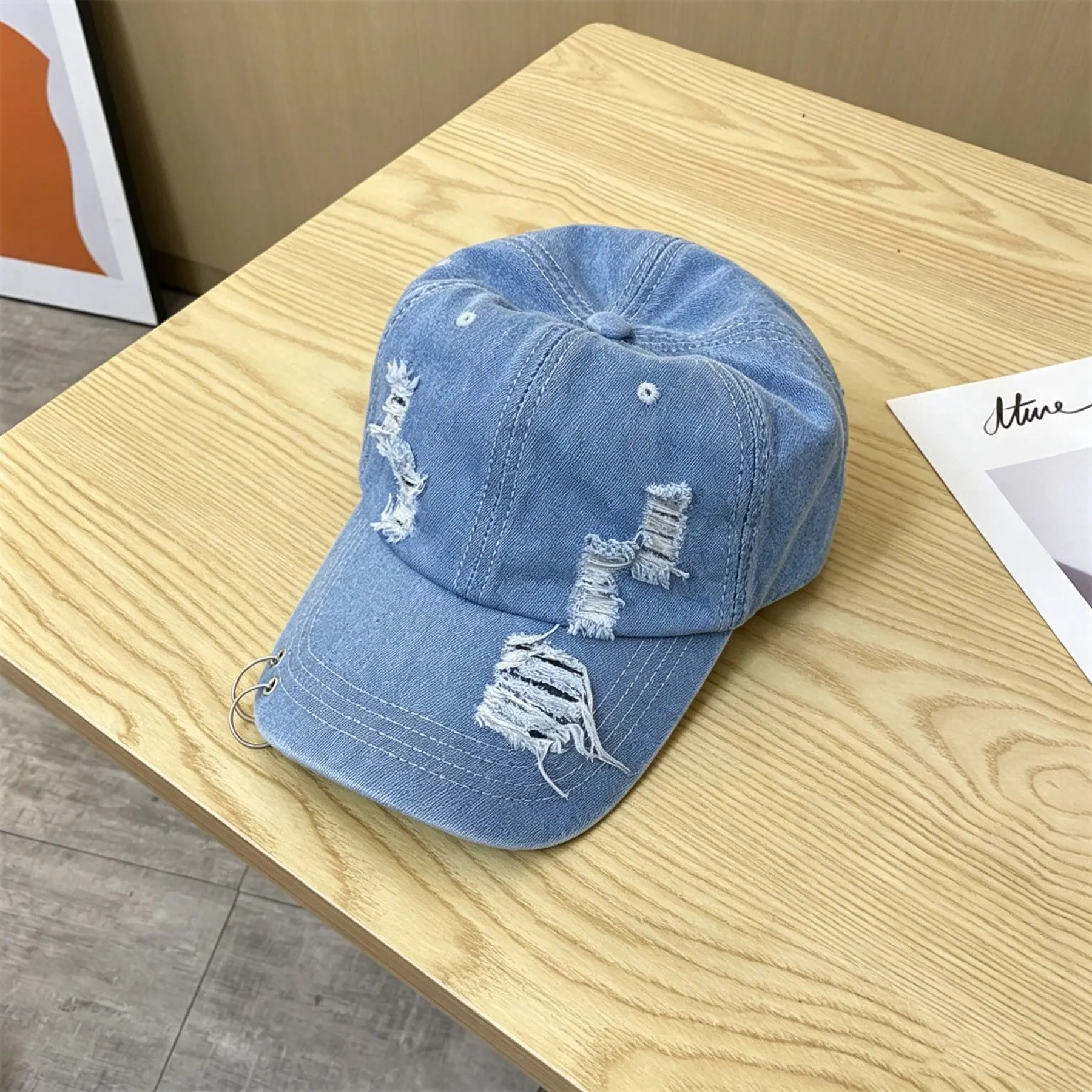 MayneAttraction The Statement Piece Distressed Denim Baseball Cap