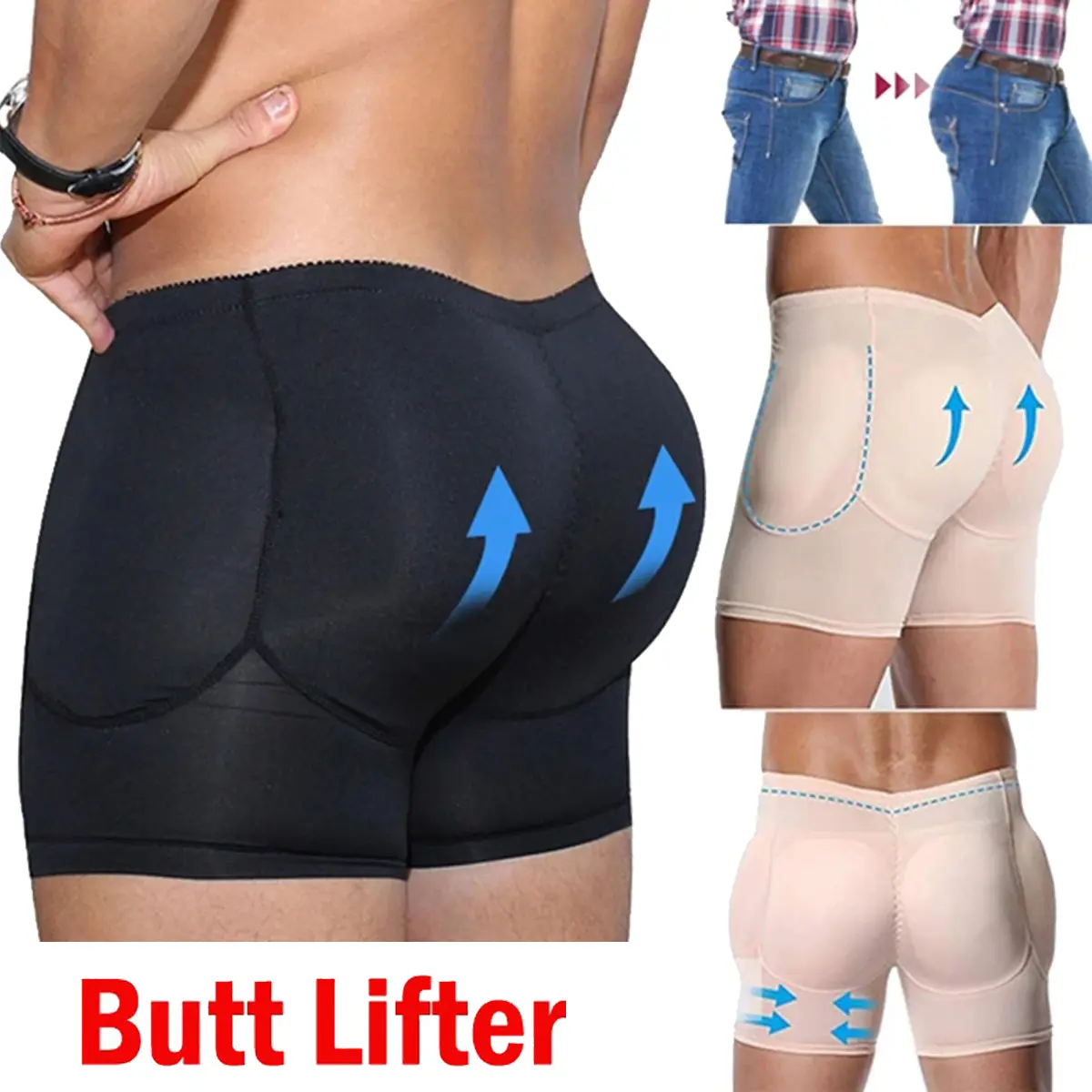 1/2/3/4 Pack Men's Underwear Boxer Briefs Body Shaper Shapewear Breathable Lightweight Hip Enhance Butt Lifter Shapewear with Removable Padded Shorts Pants Menswear Clothes Stretch Lingerie Gamis