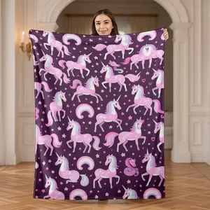 Magical Unicorn Blanket with Pink and Purple Design, Soft Cozy Throw for Bedroom, Living Room, or Sofa, Perfect for Kids and Adults, Cute Rainbow and Stars Pattern, Ideal Gift for All Ages and Seasons