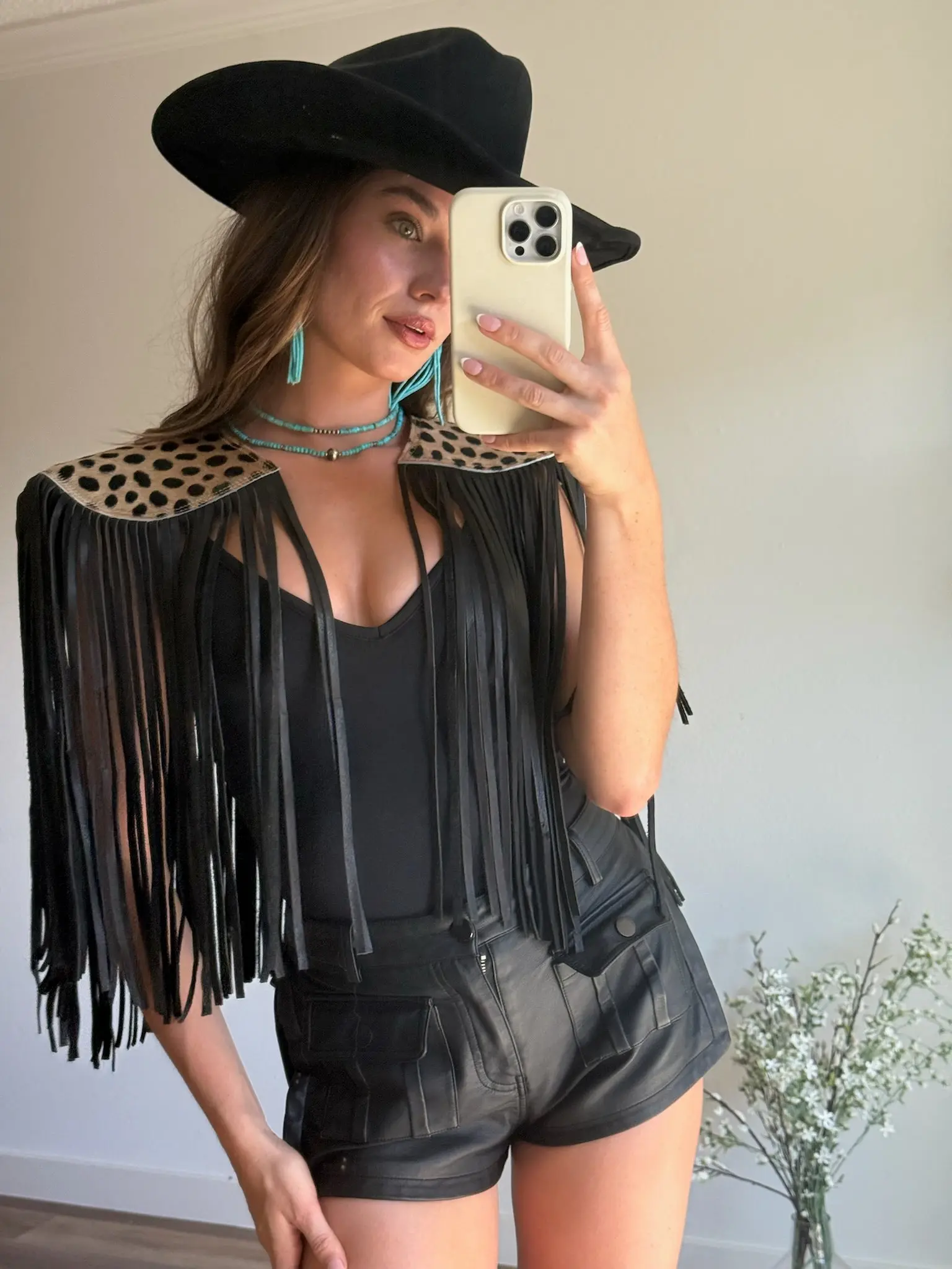 Cowhide Fringe Shawl in Leopard - PREORDER