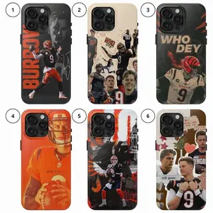 Sport Joe Burrow Football Player Number 9 Fan Art Heavy Duty Tough Phone Case Shockproof Drop Protection Durable Hard Cover Cool Gift for iPhone 11 12 13 14 15 16 17 Pro Max Plus