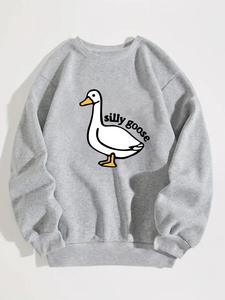 men's cartoon goose & letter print sweatshirt, casual loose round neck long sleeve pullover, men's top, lazy school outfit, size runs a little large