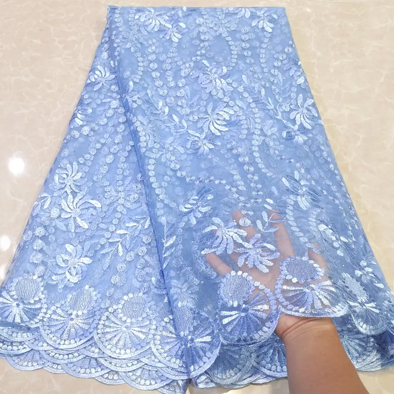 Fashion African Lace Fabric Rhinestone Embroidery 5 Yards