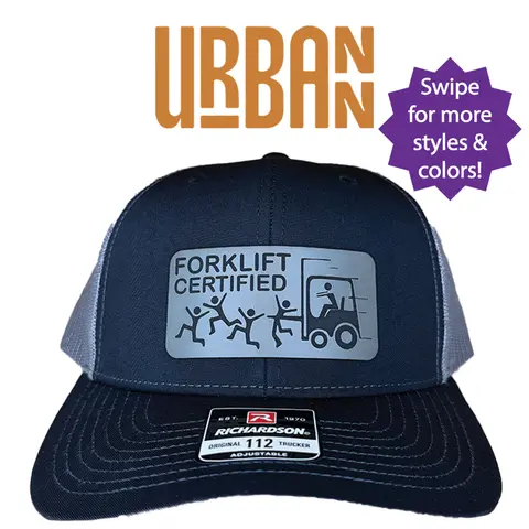 Certified Forklift Hat - Funny Trucker Style and FlexFit Hat Custom Leatherette Patch trucker hat unisex hat knit beanie