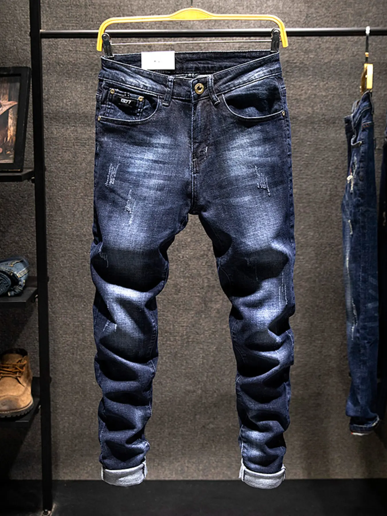 Men's Elastic Denim Plain Dark Wash Jeans, Slim Fitting Jeans, Korean Fashion Trend, Versatile Classic Slim Fit Skinny Jeans, Street Style, Casual Men's Clothing, Streetwear, Menswear, Pants