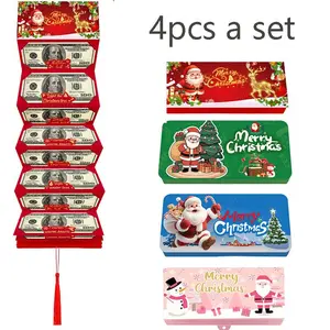 4pcs Red Christmas Tree Cash Storage Box with Surprise Drawer & Card - Sturdy Banknote with Compartment, Money Holder Gift Box for Holiday Parties, Family Gatherings, Santa Claus - Cash Organizer for Bills & Cards