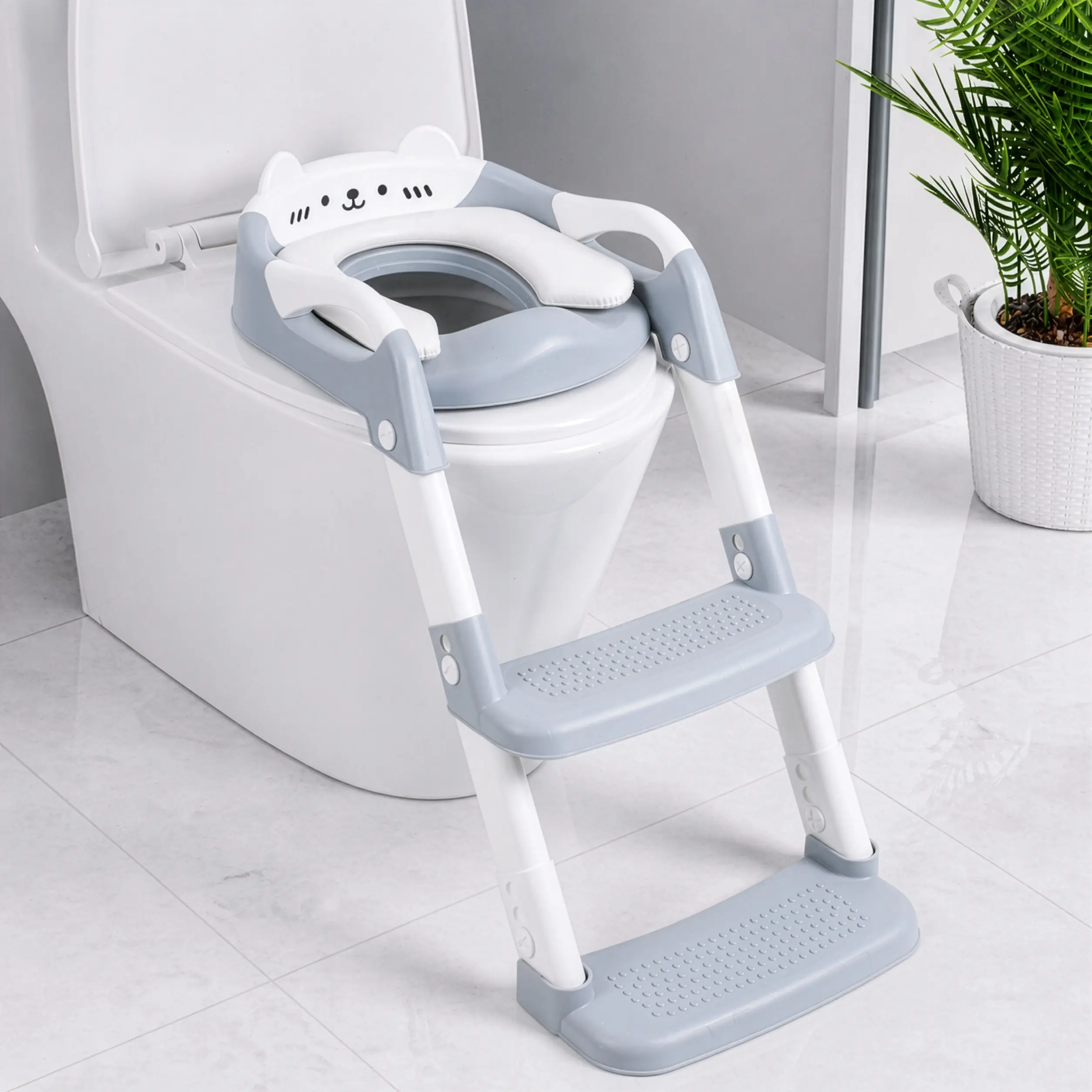 Orzbow Toddler Potty Training Seat with Step Stool, Adjustable Height, Non-Slip & Splash Guard, Cute Bear Design